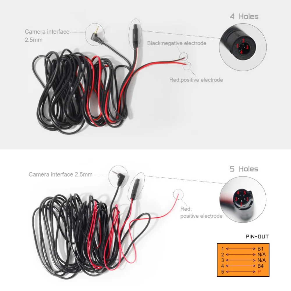 12&24V 6M/10M 4pin/5pin 2.5mm jack RCA Video extension Cable For Rear View Camera with Video Trigger Wire, DVR Camera Cable