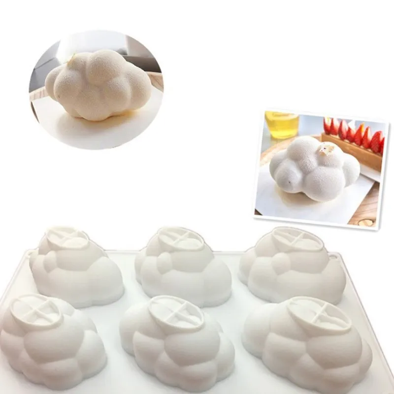 

3D 6 Cavity Cloud Shaped Silicone Bakeware Mold Dessert Mousse Cake DIY Baking Form Jelly Moulds Decorating Tools Ice Tray