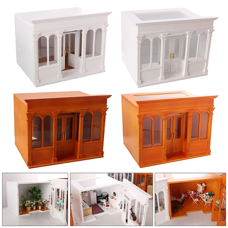 

1:12 Dollhouse Miniature Wooden Miniature Dollhouse Model European Style with Skylight Can Open The Door Building Model Toy