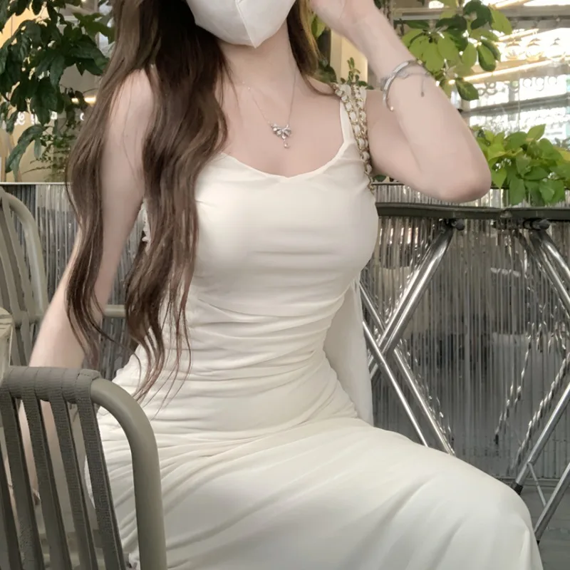 High Cold Yujie Sle Beautiful Skirt High-Grade Slim fit Flattering Figure Sheath Mesh Sling Dress Women Summer