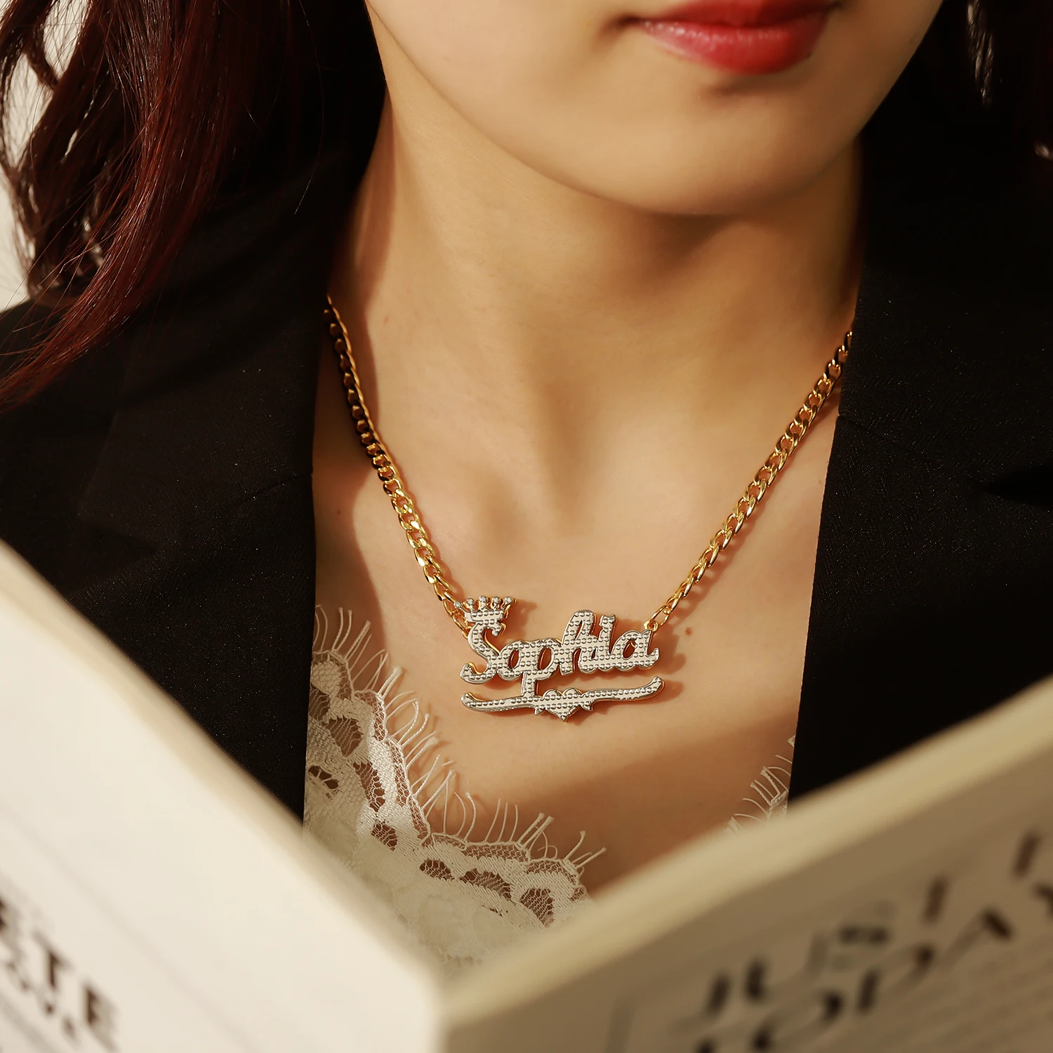 Custom Letter Name Necklace Personalized Two Tone Double Layer Name Necklaces Gold Plated Stainless Steel Pendant Mothers Day