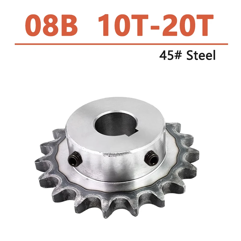 

1pc 10T-20T 08B Industrial Drive Sprocket Wheel 45# Steel Chain Gear 10 11 12 13 14 15 16 17 18 19 20 Teeth Keyway Bore 10-35mm