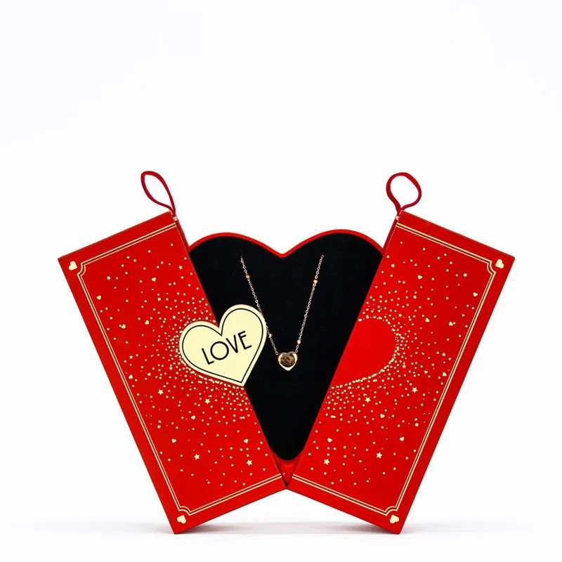 

HOSENG Red Black Color Wedding Party Jewelry Gift Package Fashion Lover Proposal Ring Earring Necklace Paper Box HS_1001