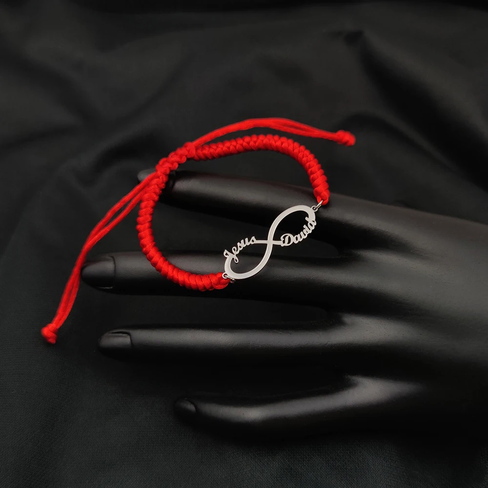 

Браслет с именем знака бесконечности для женщин, плетеный вручную нейлоновый ремешок из нержавеющей стали, ювелирные изделия на заказ для п...