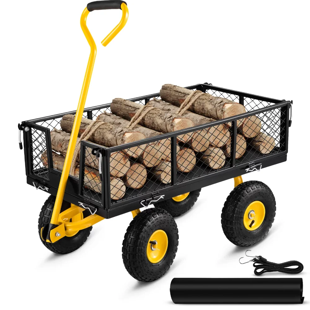 

Steel Garden Cart, Heavy Duty 900 lbs Capacity, with Removable Mesh Sides to Convert into Flatbed, Utility Metal Wagon