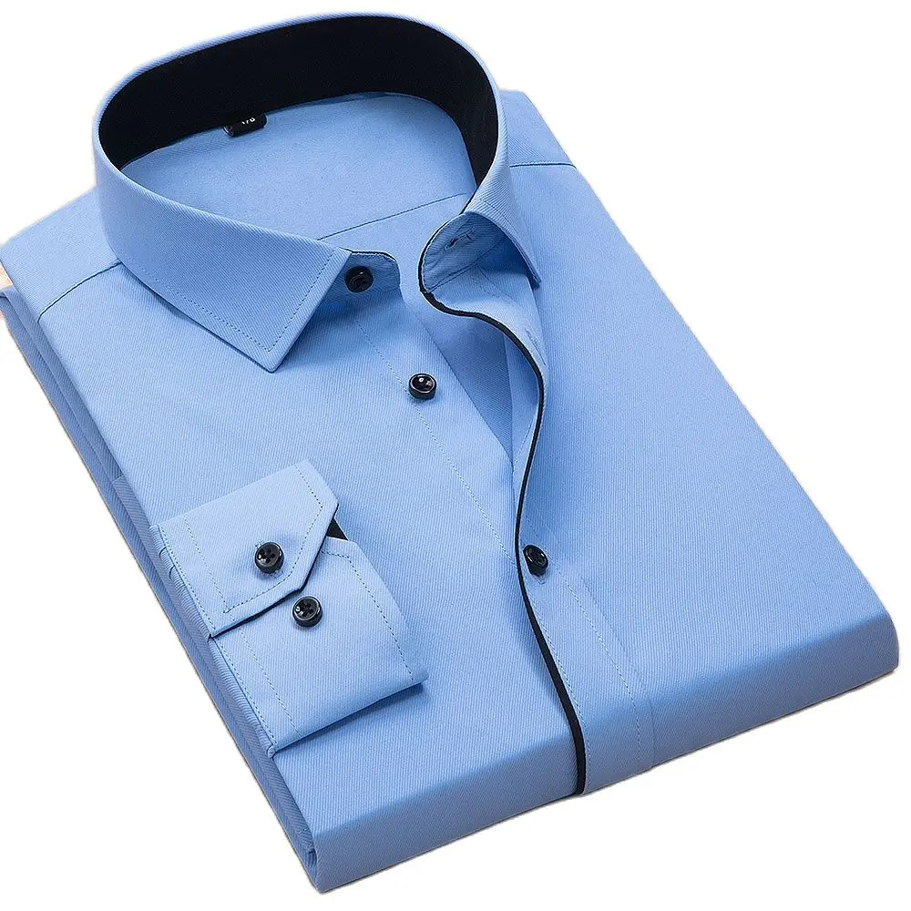 

Plus Size 8xl Oversized Shirt Collar Long Sleeved Twill Solid Business Men Dress Shirts