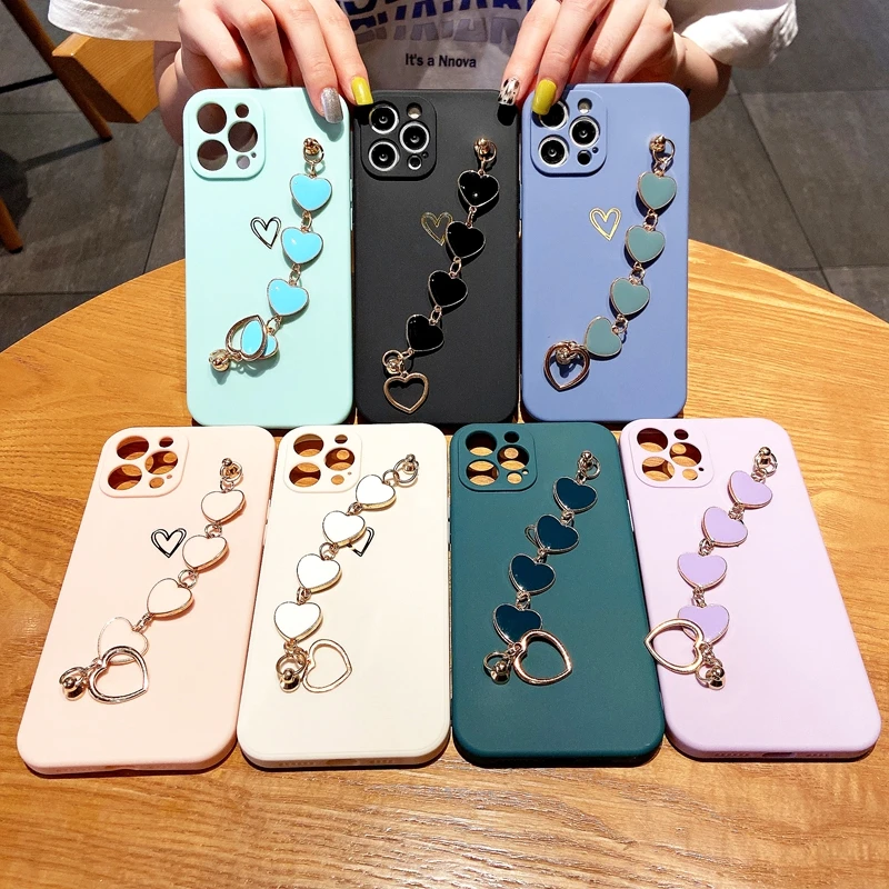 

Soft Candy Love Heart Phone Case For iPhone 11 12 13 Pro Max XS X XR 7 8 Plus Mini SE 2020 Bracelet Bumper Back Cover