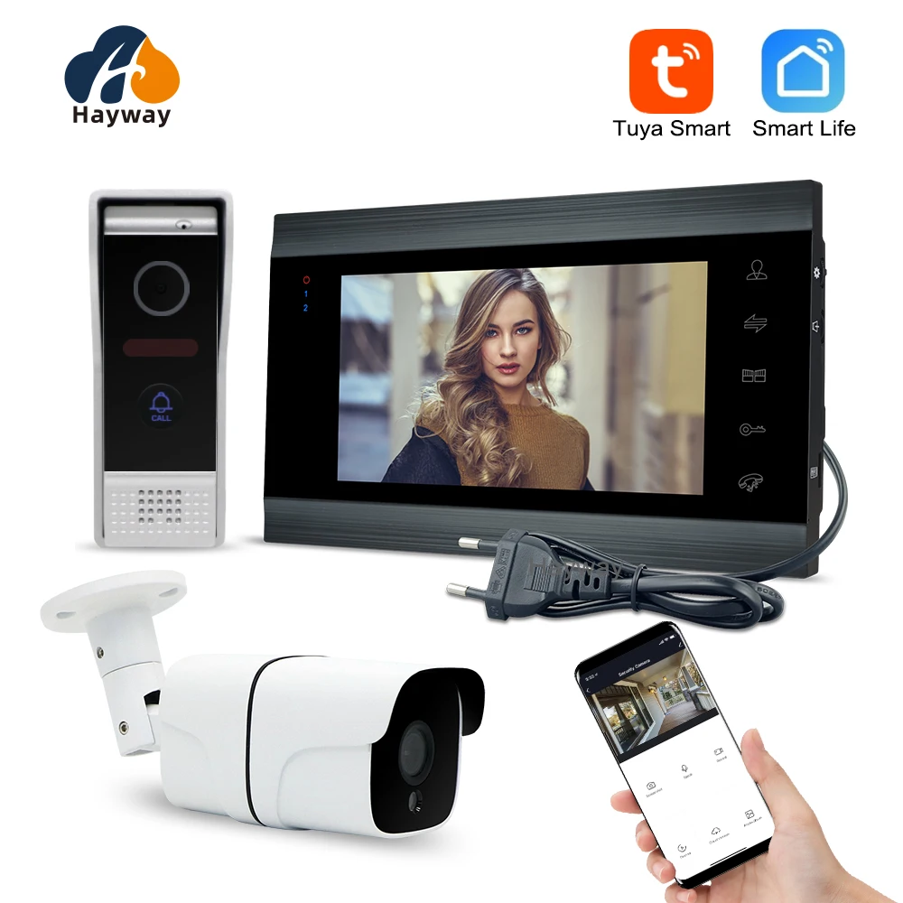 

video intercom system for home display screen+call panel+ camera set, supporting tuya APP, remote monitoring, unlocking, et