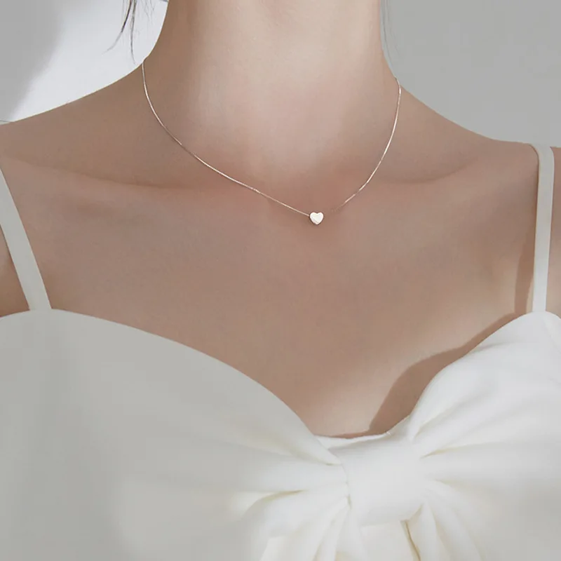 

S925 Sterling Silver Love Necklace Japanese Korean Simple Minority Design Cold Ethos Lovely Sweet Heart Clavicle Chain Female