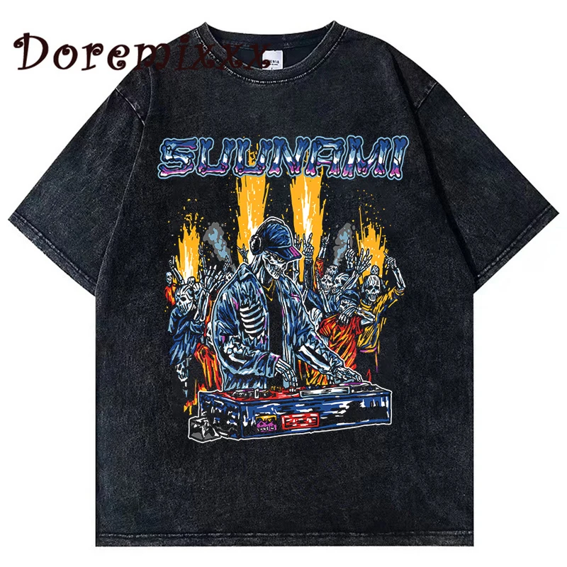 

2023 Dj Skull Aesthetic T-shirt Casual Men Graphic Tshirts Rap Hip Hop Washed T-shirts Vintage Singer 90s T-Shirts Streetwear