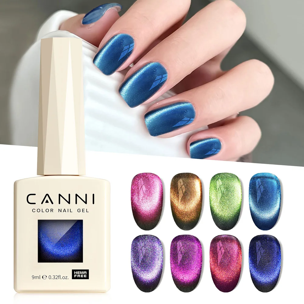Набор гель-лаков CANNI Cat Eye, 8 шт.компл., 9 мл, без TPOHEMA, смываемый, для УФLED ламп, ультраглянцевый, с блестками, полуперманентный гель (art.: 3920d4e5acca6) - 3920d4e5acca6