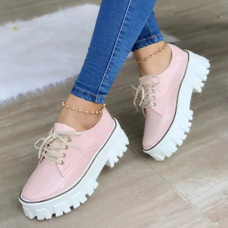 New Women's Vulcanized Shoes 2022 All Season Round Toe Ladies Comfy Casual Shoes 36-42 Large-Sized Shallow Leather Flats