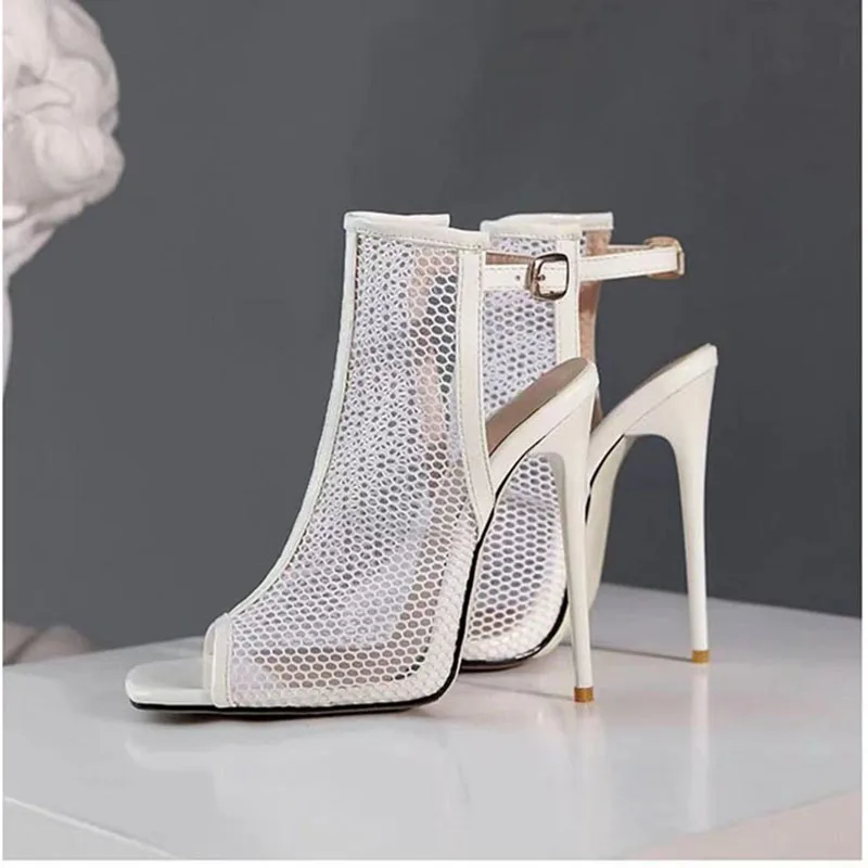 

Heel Sandals for Women Open Toe Shoes Square Toe Ladies Fashion Mesh Dress Shoes Fashion Stiletto Lace Up Strappy Heels