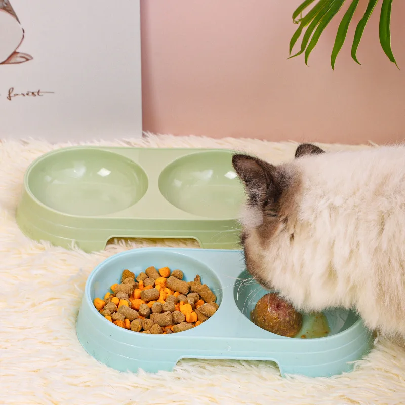 

love Pet Kawai Candy Color Plastic Pet Cat Bowl Fashion Ins Style Macarone Color Oval Pet Double Bowl