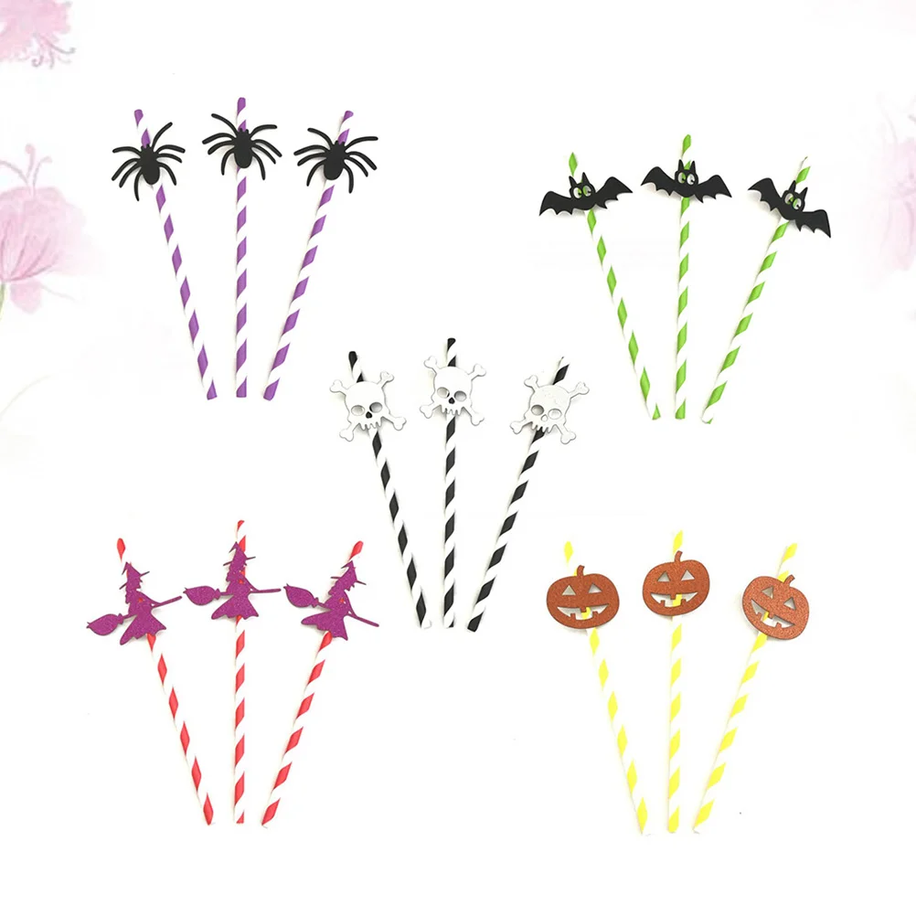 

50PCS Paper Straws Bat Spider Witch Pumpkin Drinking Straws Supplies
