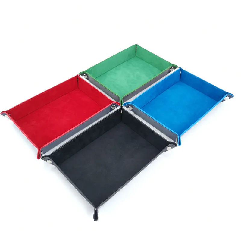 

Rectangle PU Leather Velvet Folding Dice Tray Collapsible Rolling Tray Board Game Storage Box Home Decoration Storage Tray