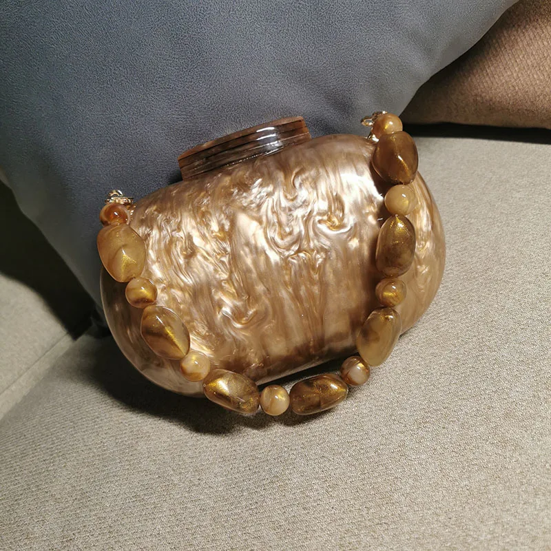 Brown Acrylic Evening Clutches Coffee Egg Shape Women HandBa