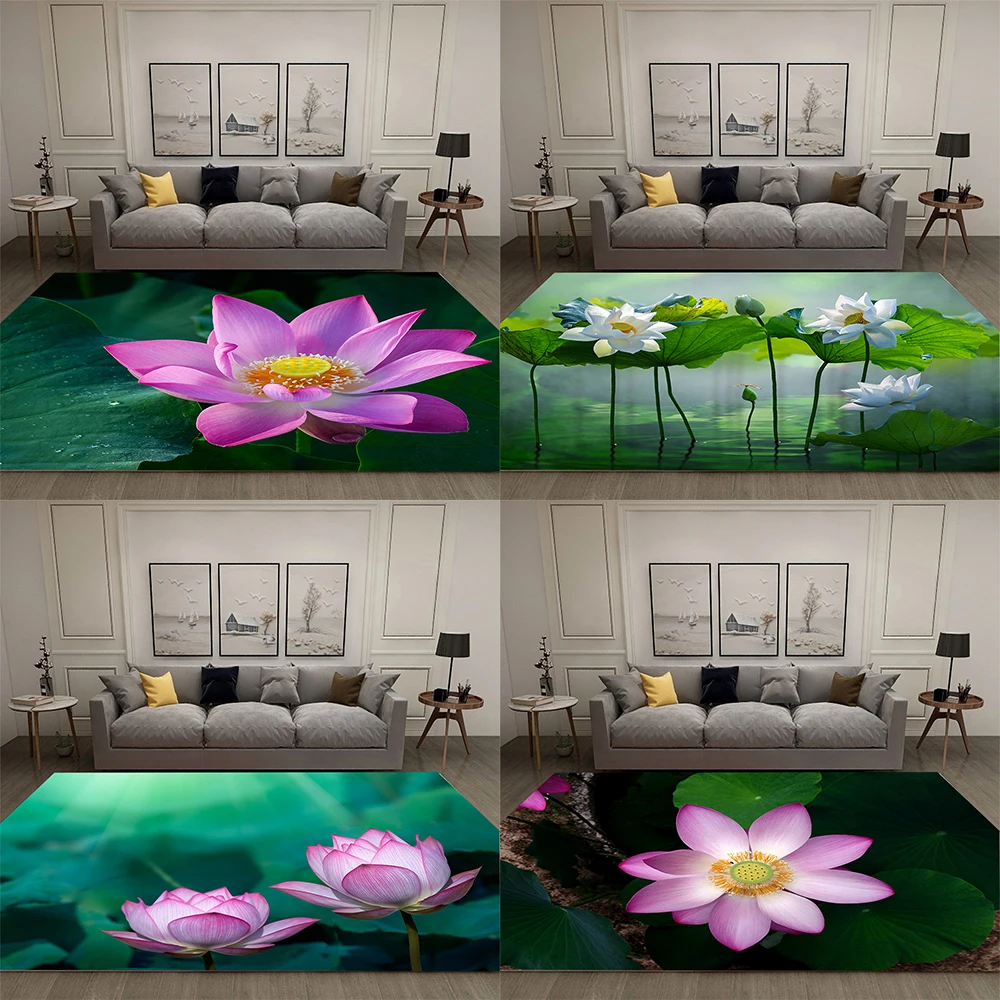 

Customizable Kids Non-slip Play Mat Rug Beautiful Lotus Bloom Pattern Rug Kitchen Corridor Home Decor Floor Mat