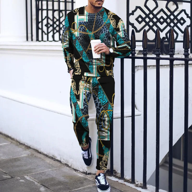 2023 Summer Man Outfit Suit Luxury Vintage Men Tracksuits 2piece set for men Oversized Male Streetswear Clothes T-shirt+Trousers