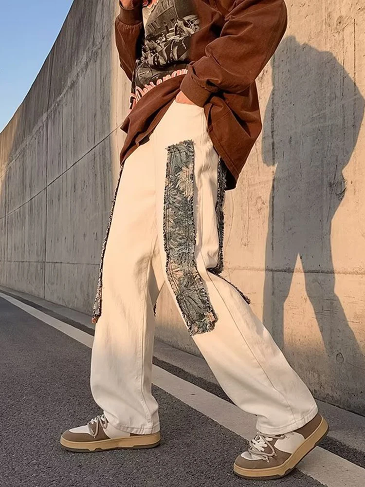 Men's Streetwear Cloth Decoration Casual Pants Loose White/black Color Jeans High-quality Popular Trousers Men Jeans Denim