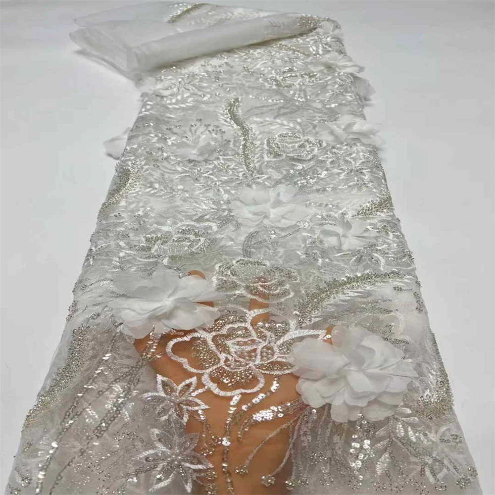 3D цветы в синем французском кружеве 2024 высококачественная кружевная сетка