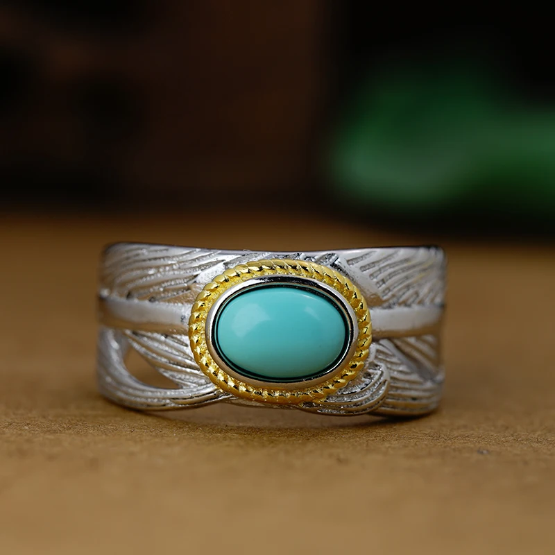 Кольцо из стерлингового серебра 925 пробы с зеленым сосновым пером натуральные