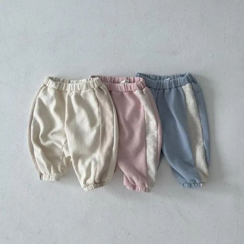 

Baby Girl Patchwork Loose Bind Feet Pants Boy Autumn New Casual Straight Simple Trousers Toddler Cotton Elastic Waist Pants