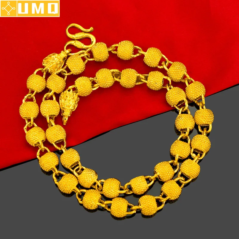 

Classic 18k Gold Necklace for Men's Weddding Anniversary Creative Dragon Head Beads Chain Fine Jewelry Hiphop Man Gifts Male