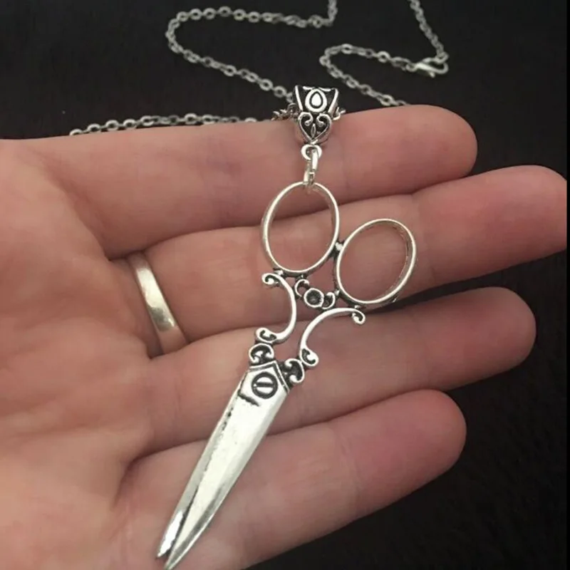 

Vintage Scissor Pendant Necklace Women Men Gothic Goth Handgloves Steampunk Long Chains Victorian Aesthetic Jewelry Accessories