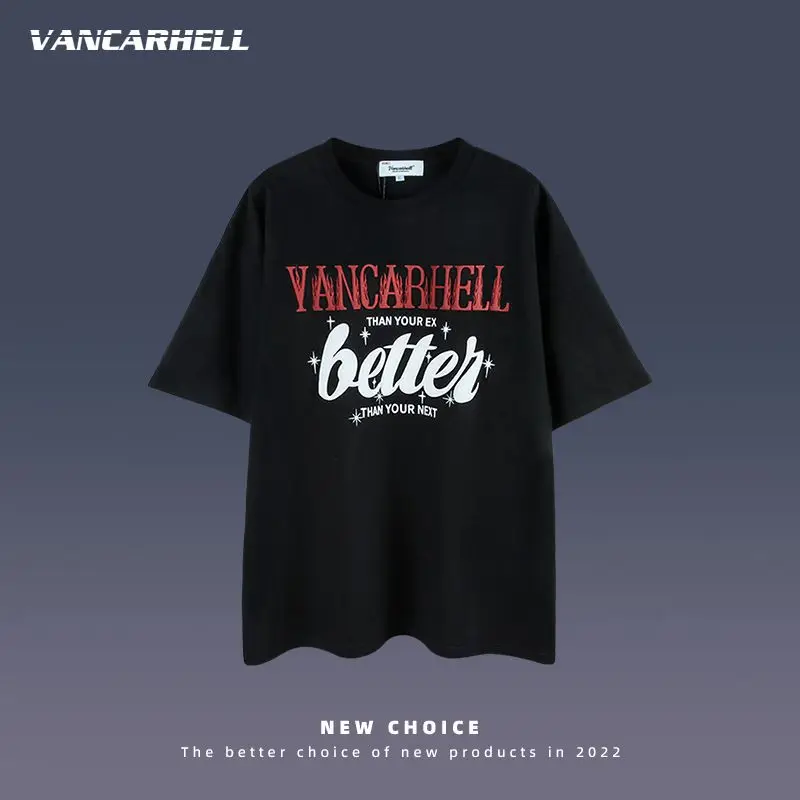 

2022 New American Retro Flame Letter Foam Printing Short-sleeved T-shirt Men/women Summer Couple Casual Top Shirts for Women