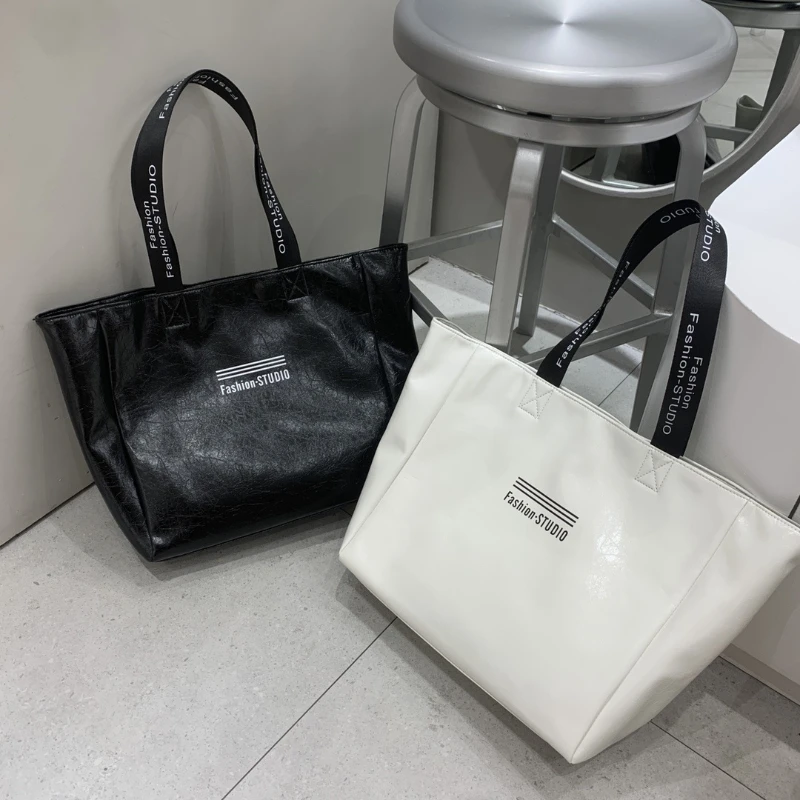 

Tote Bags for Women Fashion Letter Shopping Bags Portable Shoulder Casual Student Handbags Large Capacity Oil Wax Soft Leather