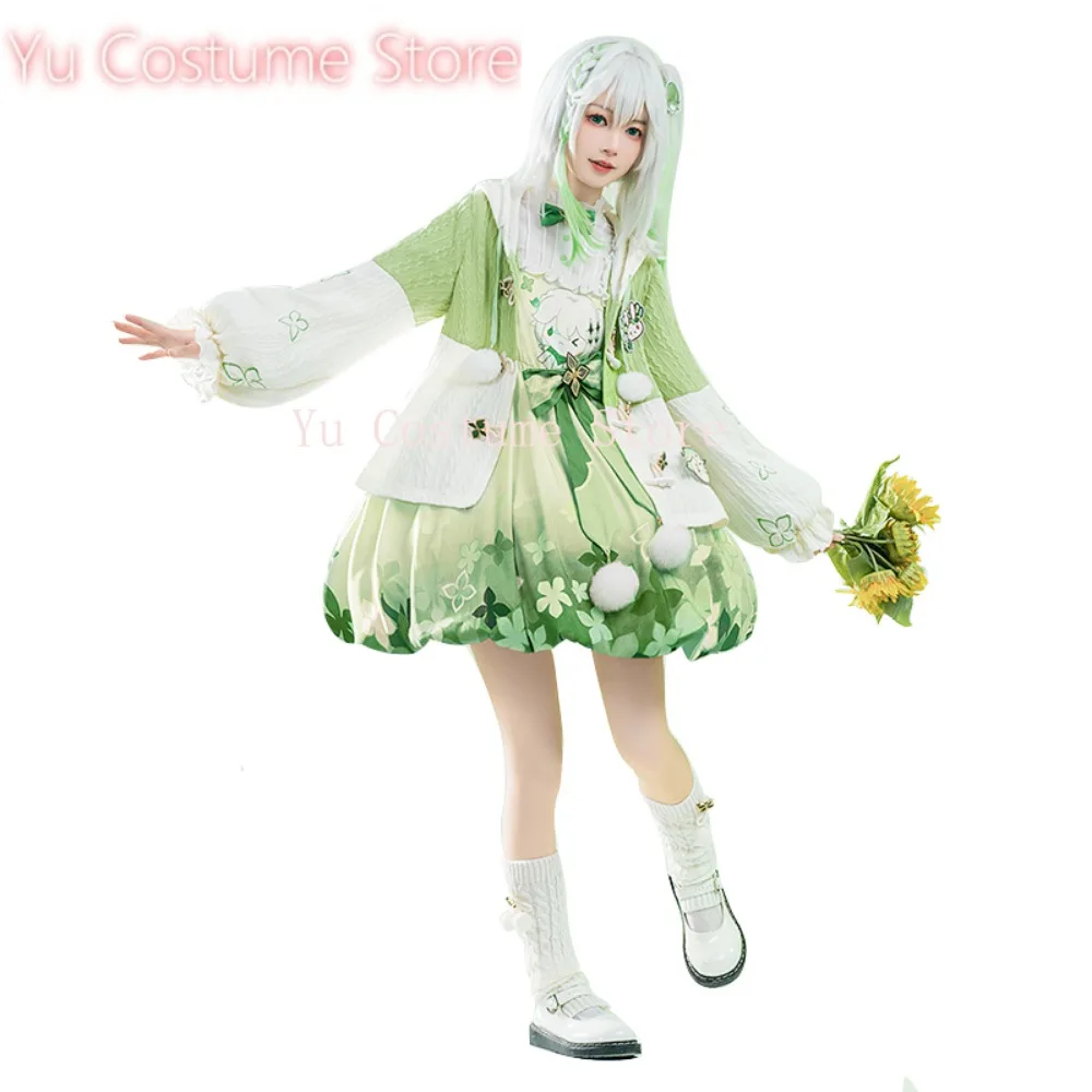 Genshin Impact Nahida Dream of Orchid and Grass Весенний повседневный костюм Косплей Костюм Зеленый