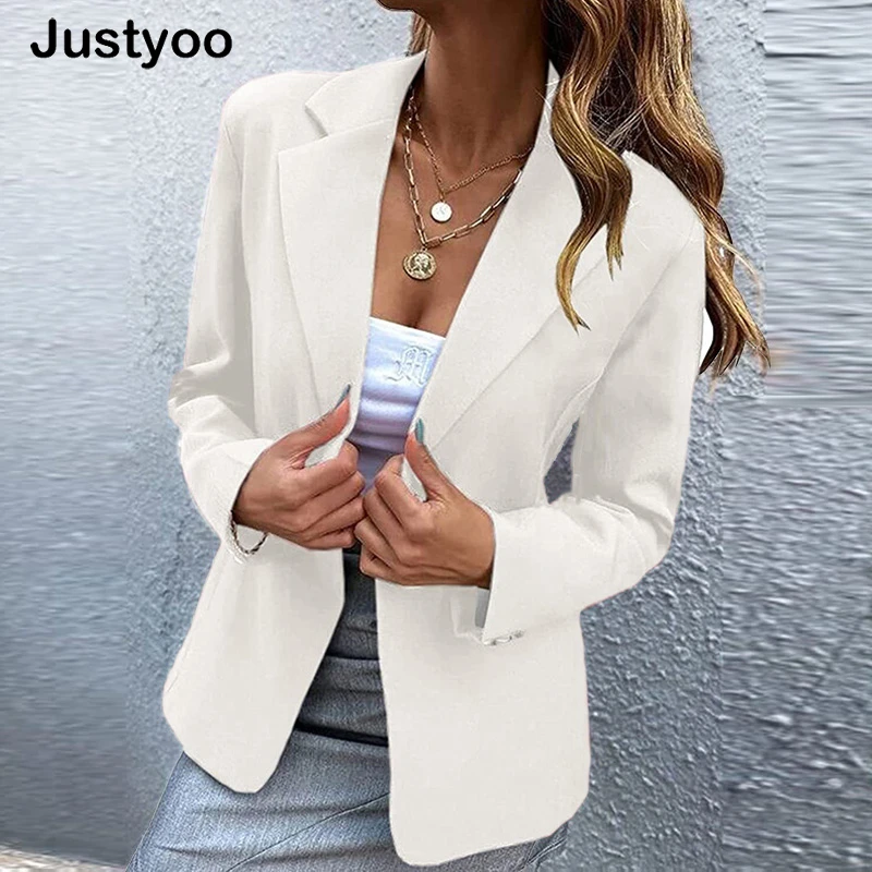 

New Elegant White Jacket Women Fashion Turn Down Collar Button Coats For Women Autumn Casual Office Lady Coat Solid 2022