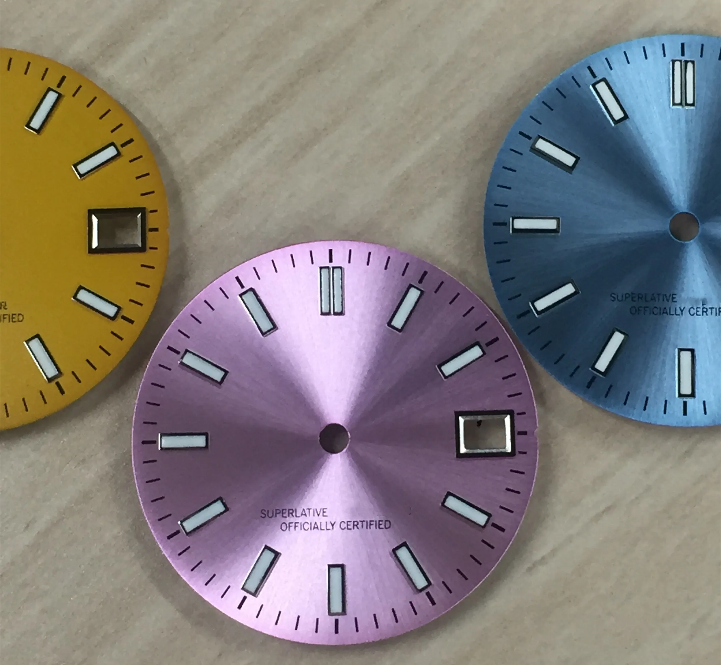 28.5MM Watch Accessories Luminous Mechanical Men's Watch Dial Yellow Pink Blue for NH35/36/4R Movement