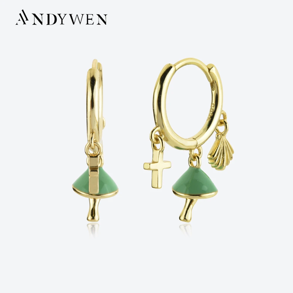 

ANDYWEN 925 пробы серебряные, золотые, зеленые серьги-капельки в богемном стиле, серьги-клипсы в стиле рок, панк, ювелирные изделия для вечеринки, ...