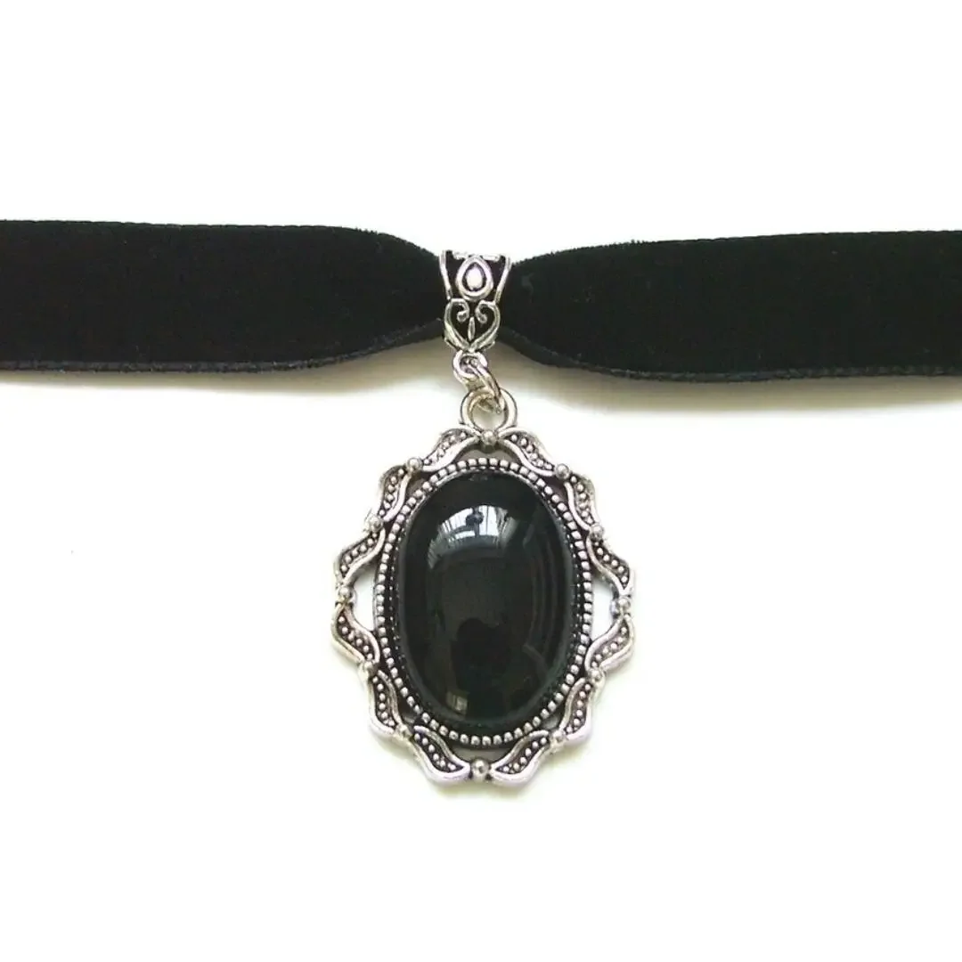 Готический черный и красный кабошон стеклянный кулон бархатное ожерелье