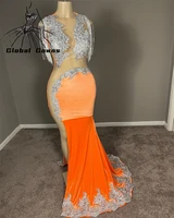 orange velvet o neck evening gowns appliques birthday party dress tassel formal dresses side slit prom gown robe de bal