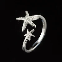 unique ocean series silver color star starfish opening ring for women party wedding jewelry female hand accessories