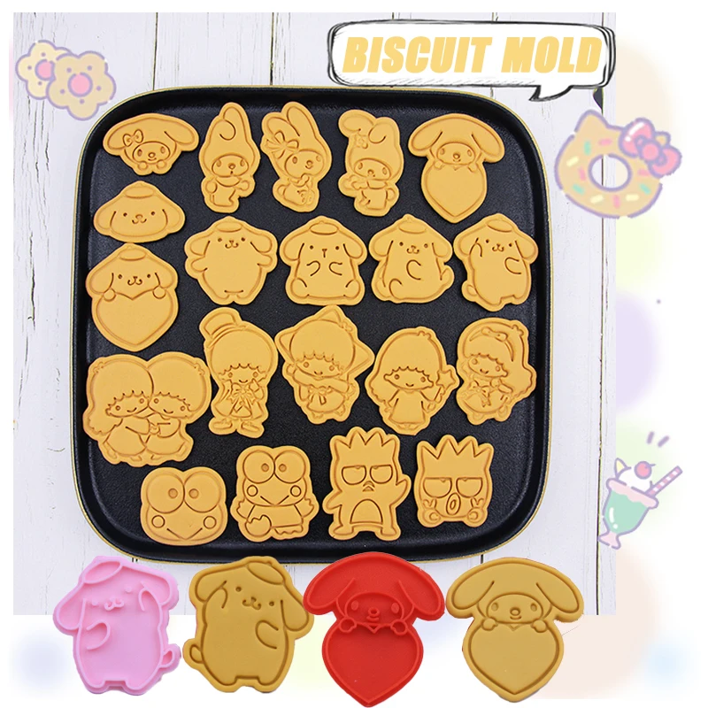 

PINK Sanrioed Kawaii Cartoon Three-dimensional Cookie Mold My Melody Cinnamoroll Purin Dog Anime Home Baking Tools Cute Gift