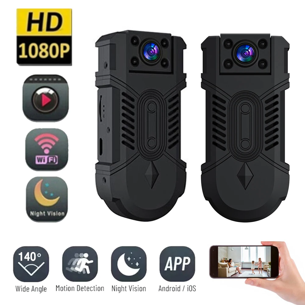 

Body Worn Camera WiFi 1080P HD DVR Video Recorder Security Cam 180 Degree Night Vision Motion Detection Mini Camcorders