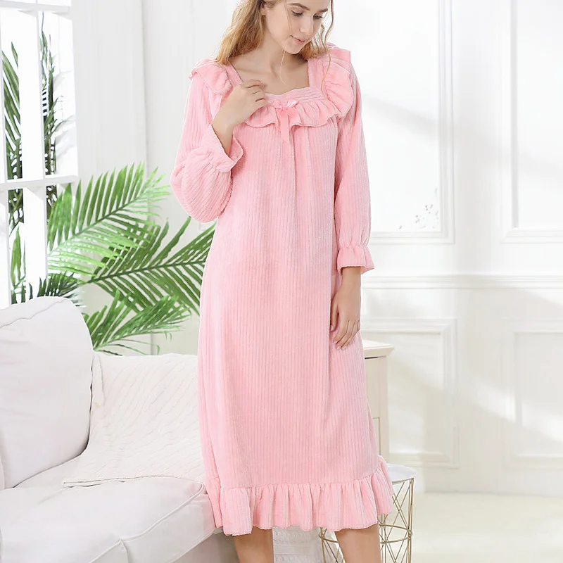 Flannel Nightgowns Women Fleece Long Sleeve Thick Sleepwear Nightdress Warm Homewear Autumn Winter Thicken Sleepshirt Nightwear