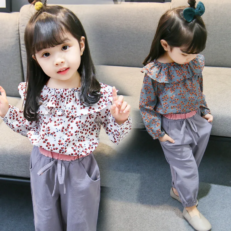 

Baby Korean Fashion Long Sleeve Cotton Blouse+casual Pants 2pcs Girls Clothes Suits 0-1-2-3-4-5-6 Years Spring Summer Outfits