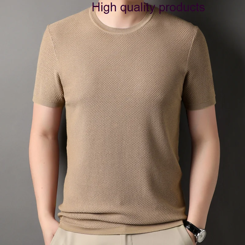 

Knitted Summer Men's Luxury Short Sleeve Solid Color Casual Male T-shirts High Quality Viscose Man Tees 3XL