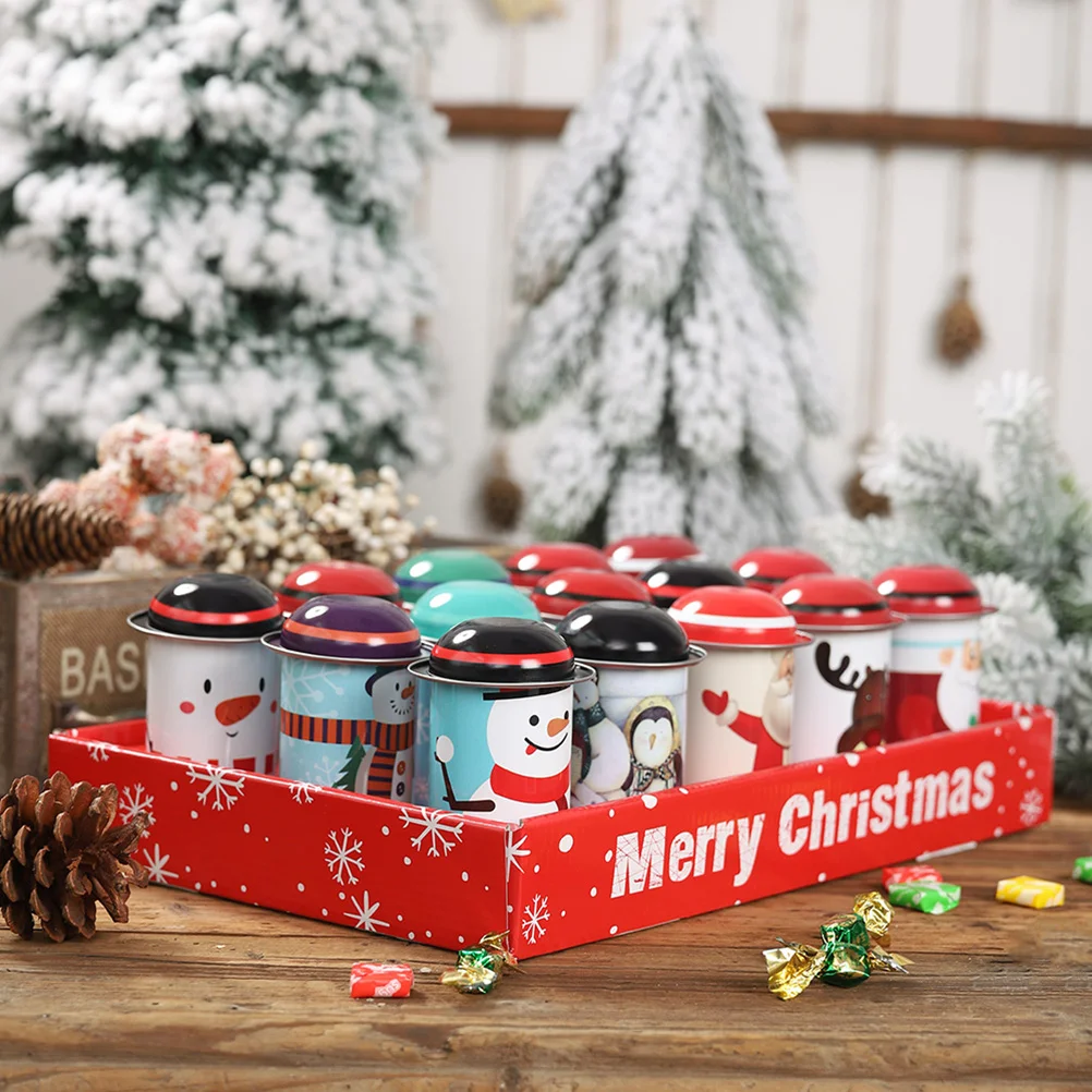 

Tin Christmas Candy Gifttea Cookie Storage Box Tins Present Holiday Casecontainer Biscuits Packing Santa Snowman Tinplate Jar