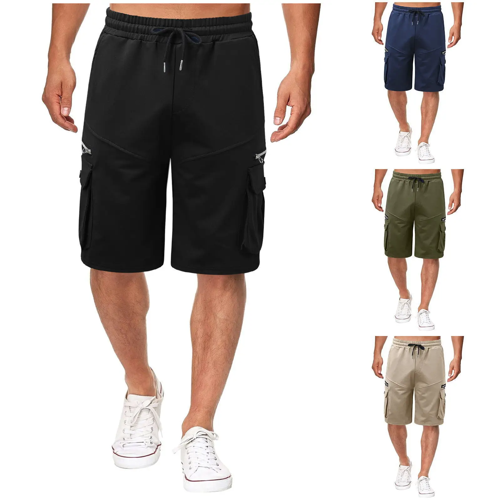 Men's Summer Overalls Shorts, Cotton Loose Large Size Five-piece Pants, Men's Multi-pocket Casual Pants