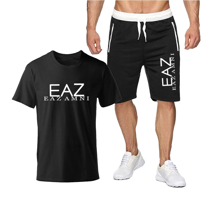 

Summer Men's Sportswear Suit Cotton T-shirt + Sportswear 2-piece Casual Fitness Jogging Tracksuit Sports Suit Men's Clothing