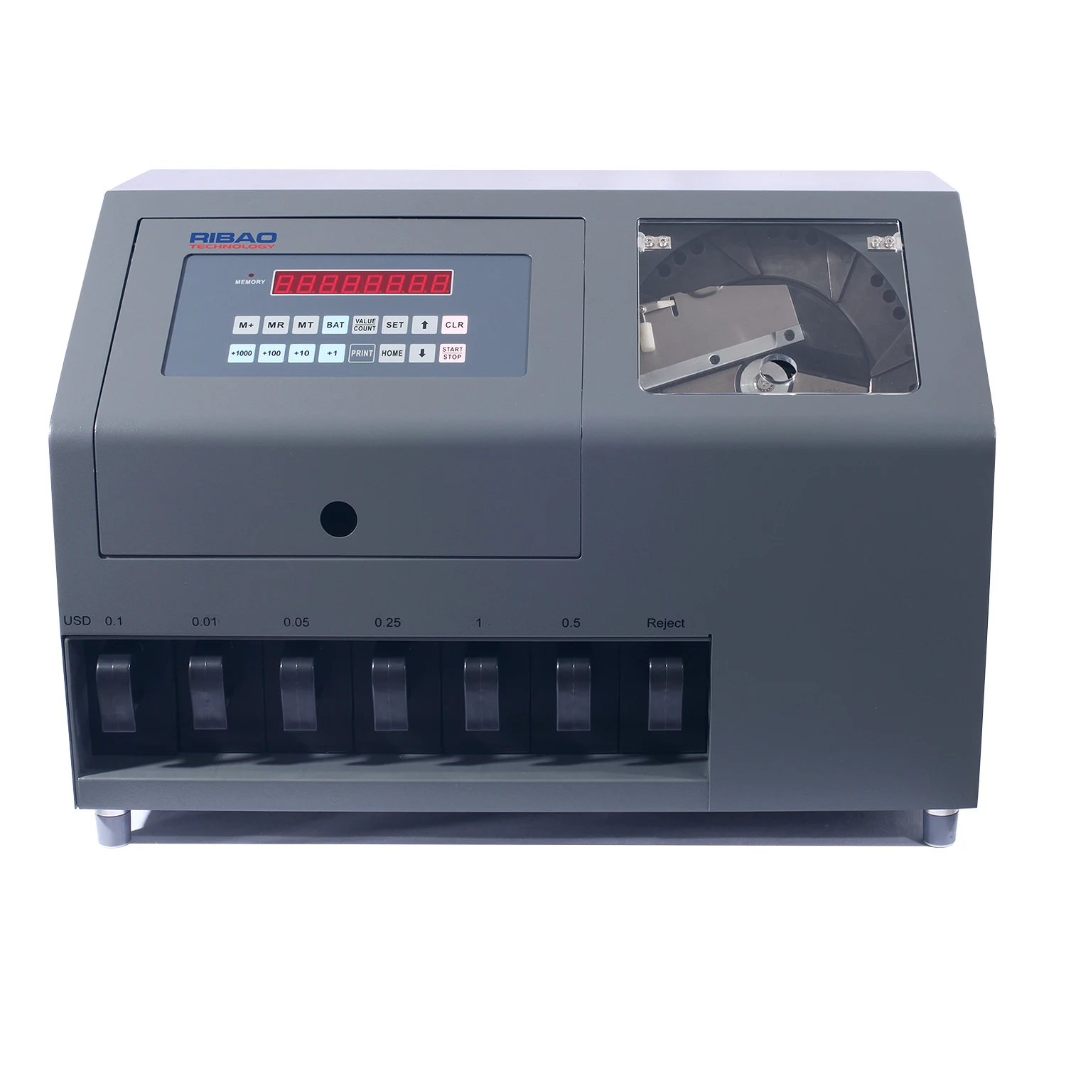 

RIBAO High Speed Coin Counter CS-600B 7-Pocket Bank Grade Coin Sorter LED screen Coin Counting Machine for Bank 2 years warranty