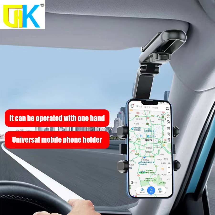 

HKGK Auto Sun Visor Car Phone Holder 360° Rotating CellPhone Mount Stand Support in Car For iPhone 13 12 Car Mobile Clip Bracket