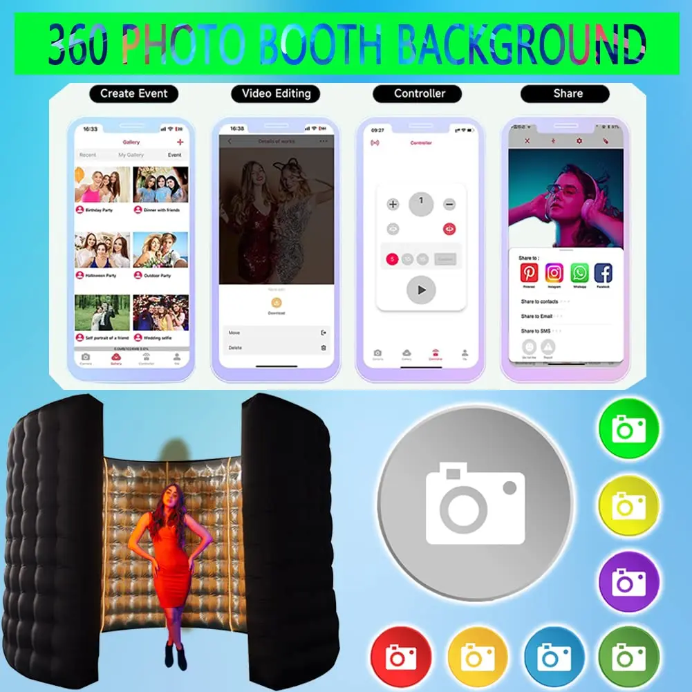 360 надувная фотобудка настенная селфи-будка фон со светодиодной подсветкой