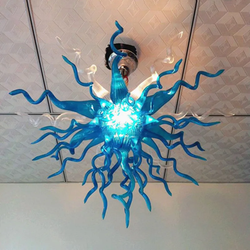 

Синяя лампа в скандинавском стиле, ручная люстра из дутого стекла для украшения дома, гостиной, светодиодные маленькие подвесные лампы, 24 дюйма